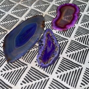Set of Three Large Agate Slices in Blue and Purple